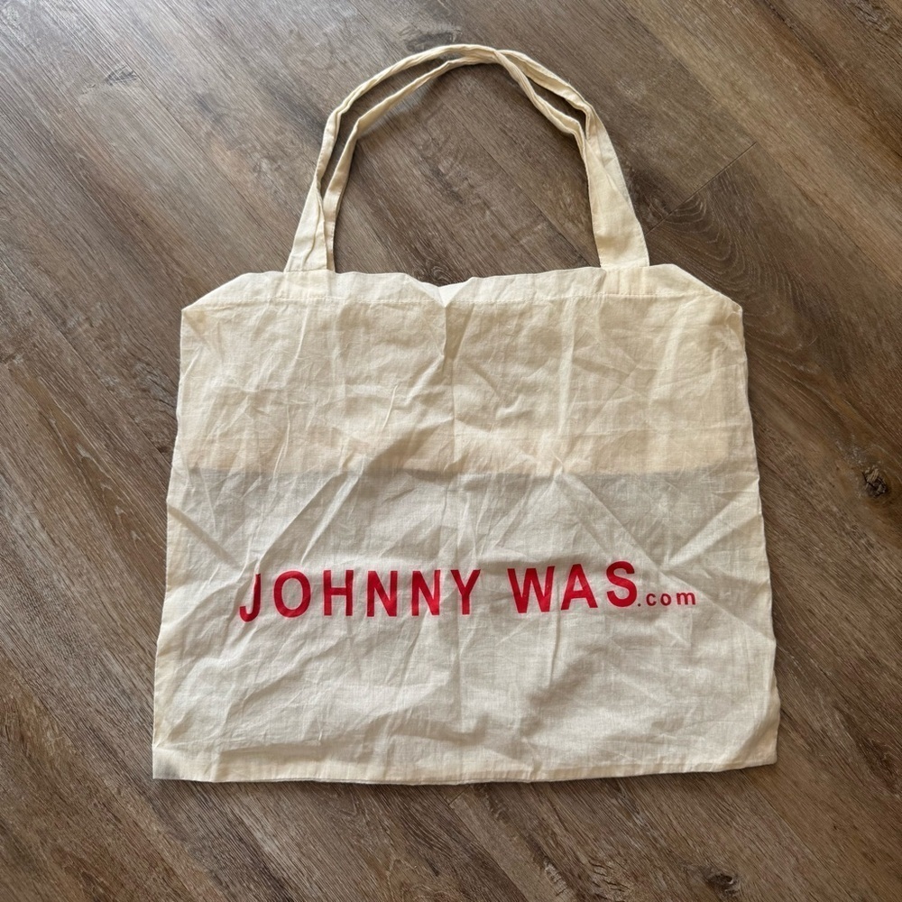 Johnny Was .com Canvas Tote Bag Cream Red Drawstring 18.5 X 15.5 Natural Shop